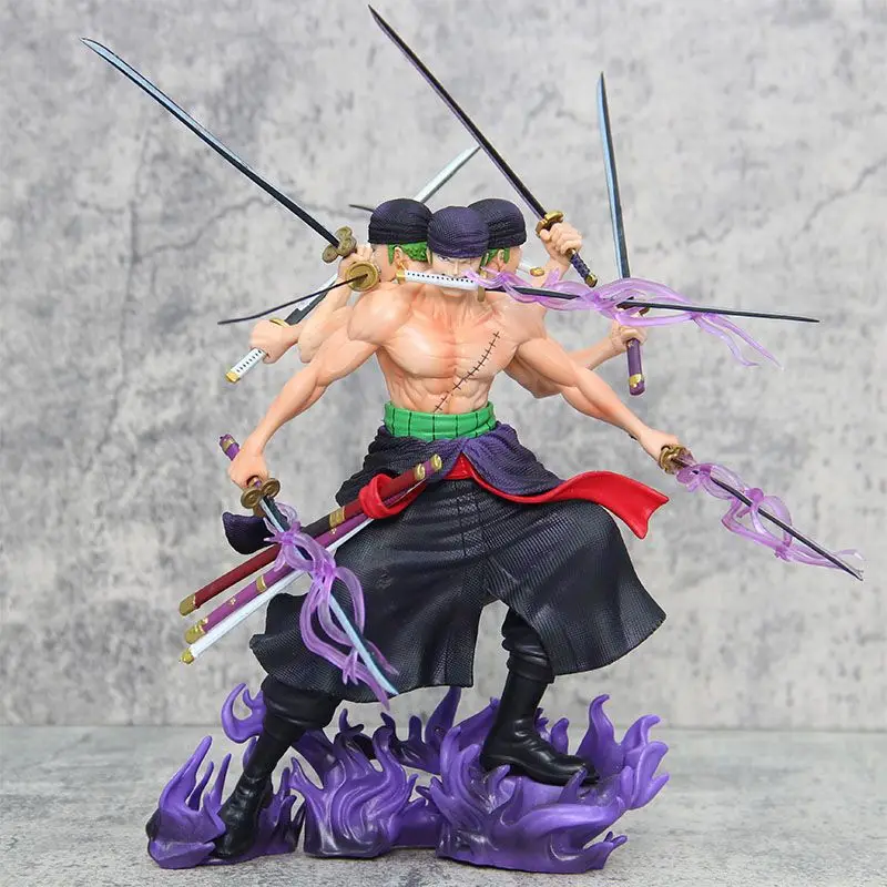 30cm Anime Zoro One Piece Figure Wano Country Roronoa Zoro Action Figure Three Heads and Six Arms Nine Knives Flow Shura PVC Toy