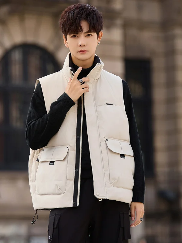 

High-End Men's Casual down Vest Jaet Thi Warm Outerwear Faionable Autumn Winter Leisure Sle Zipper Closure Color