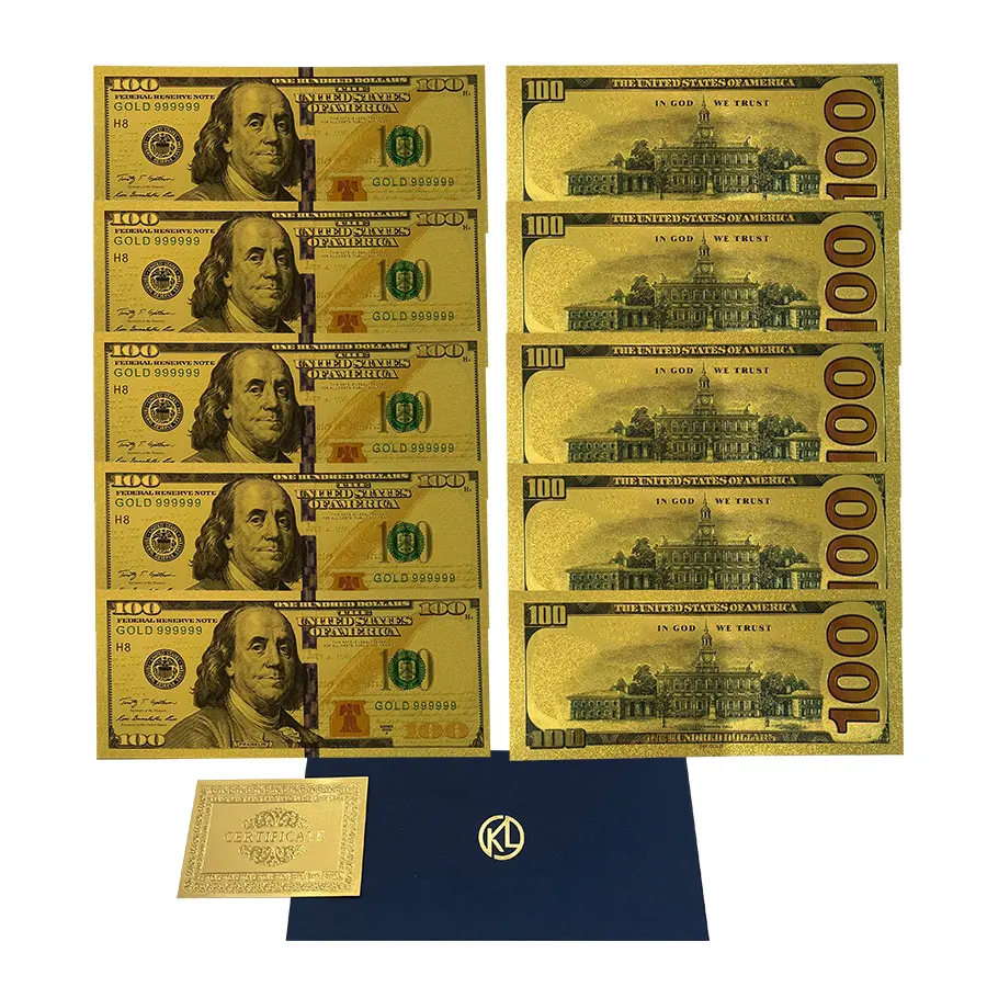 10pcs USA 100 Dollar Gold Foil Banknote Bill United States OF America Silver dollar banknotes Black Cards For Collection