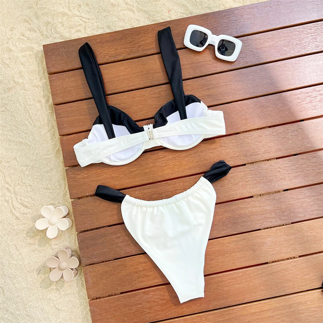 Sexy, mit Bügeln versehener, hoch geschnittener Bikini mit Splicing-Design, Damen-Badeanzug, zweiteiliger Bikini-Set, Badebekleidung, Badeanzug, Schwimmbikini V7040 – Detail 10