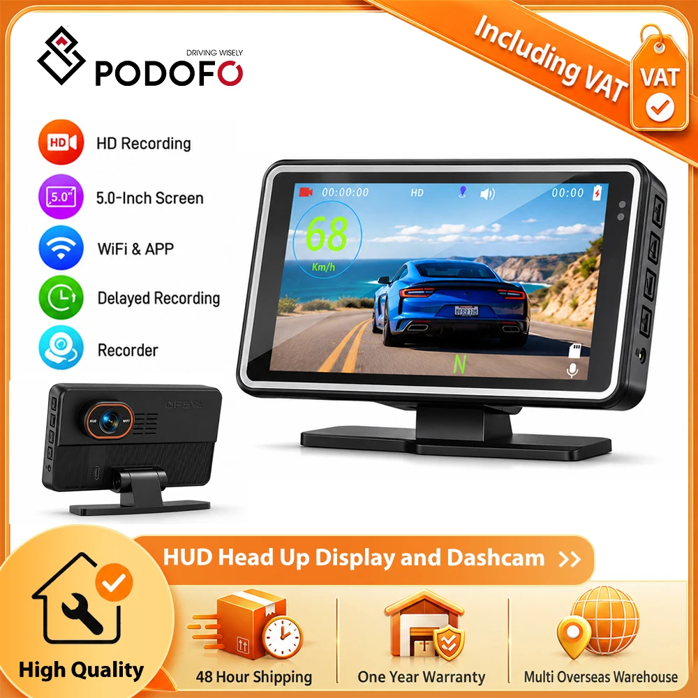 Podofo HUD, display a proiezione per auto, registrazione in loop, connessione Wi-Fi e tramite app, regolazione dell’esposizione, indicazione della velocità e funzione di dashcam, monitoraggio del