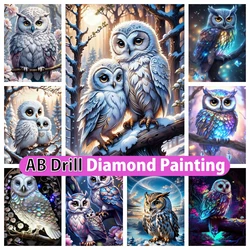 Pretty Cute Owl 5D DIY AB Diamond Painting Embroidery Mosaic Snow Winter Art Jewelry Cross Stitch Home Decor Kids Gift 2024 New