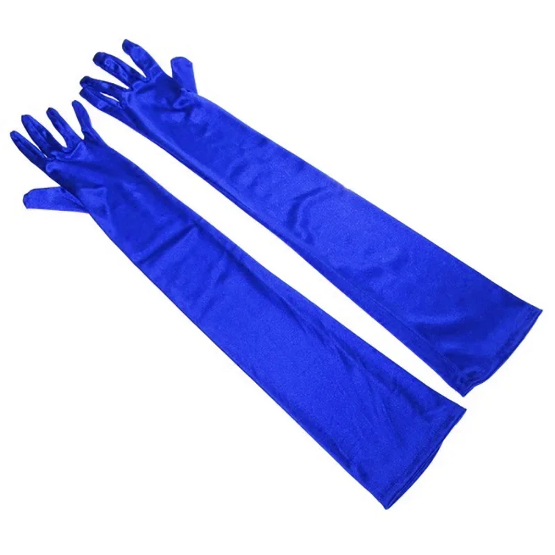 Long Extra Full Finger Satin Wedding Bridal Gloves Colorful Prom Opera Performance Dance Gloves