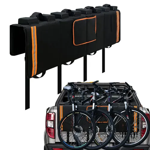 Almohadilla para portón trasero para bicicletas de montaña, camioneta, almohadilla de protección para portón trasero con 3 bolsillos para herramientas, 52 pulgadas de ancho para 5 bicicletas
