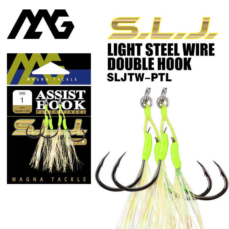 magna tackle  SLJTW-PTL assist Hooks Stainless Steel Optopus Rolled In Jigging Assist Fishing Hooks with Glow Tassels