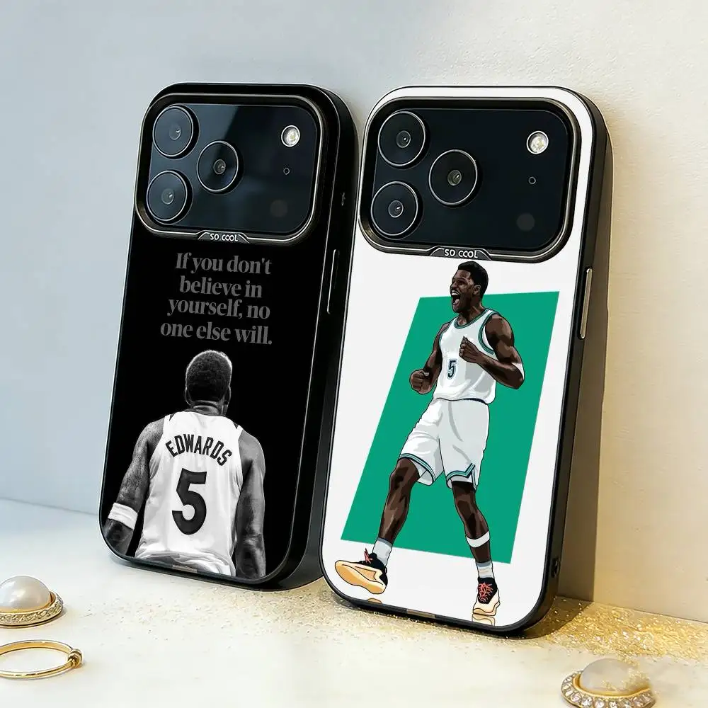 

A-Anthony E-Edwards B-Basketball Phone Case For iPhone17,16,15,14,13,12,11,Pro,MAX Gray Matte Silicone Black Cover