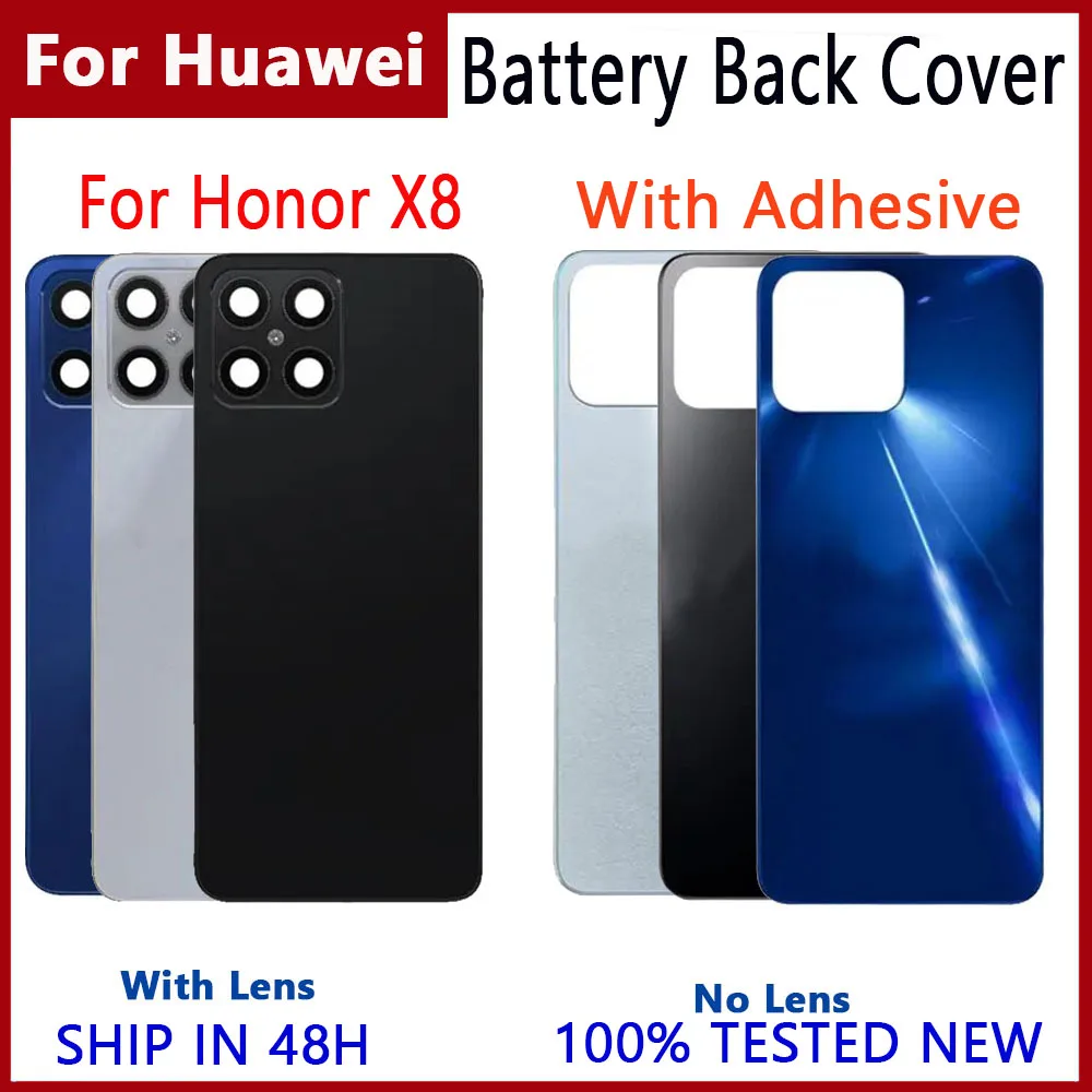 

Задняя стеклянная крышка для Huawei Honor X8, задняя крышка батарейного отсека, задняя крышка с объективом камеры, запасные части