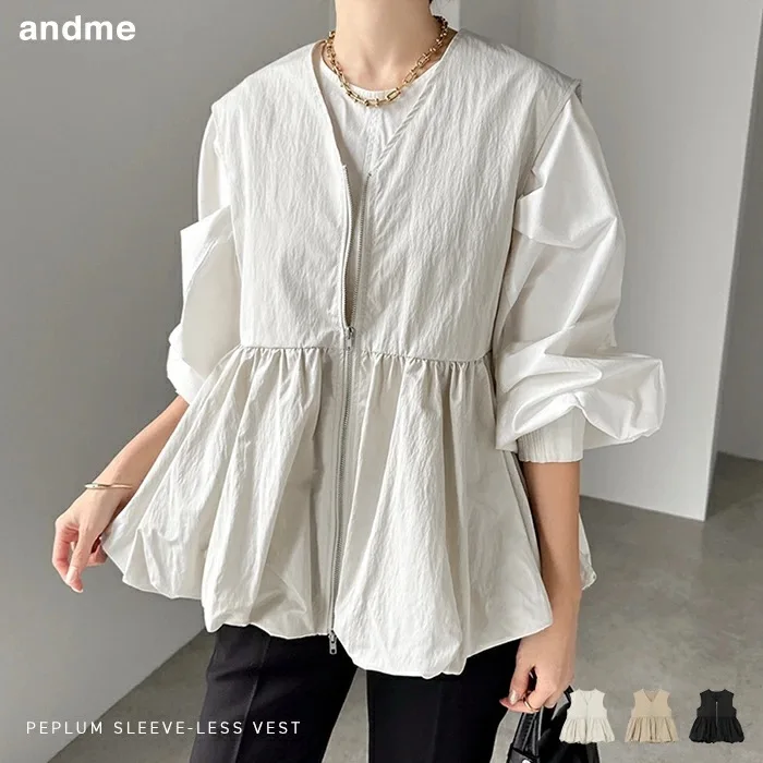 

Japanese and Korean Loose Sleeveless Ruffle Backless Vest Loose Casual Zipper V-Neck Vest Jacket