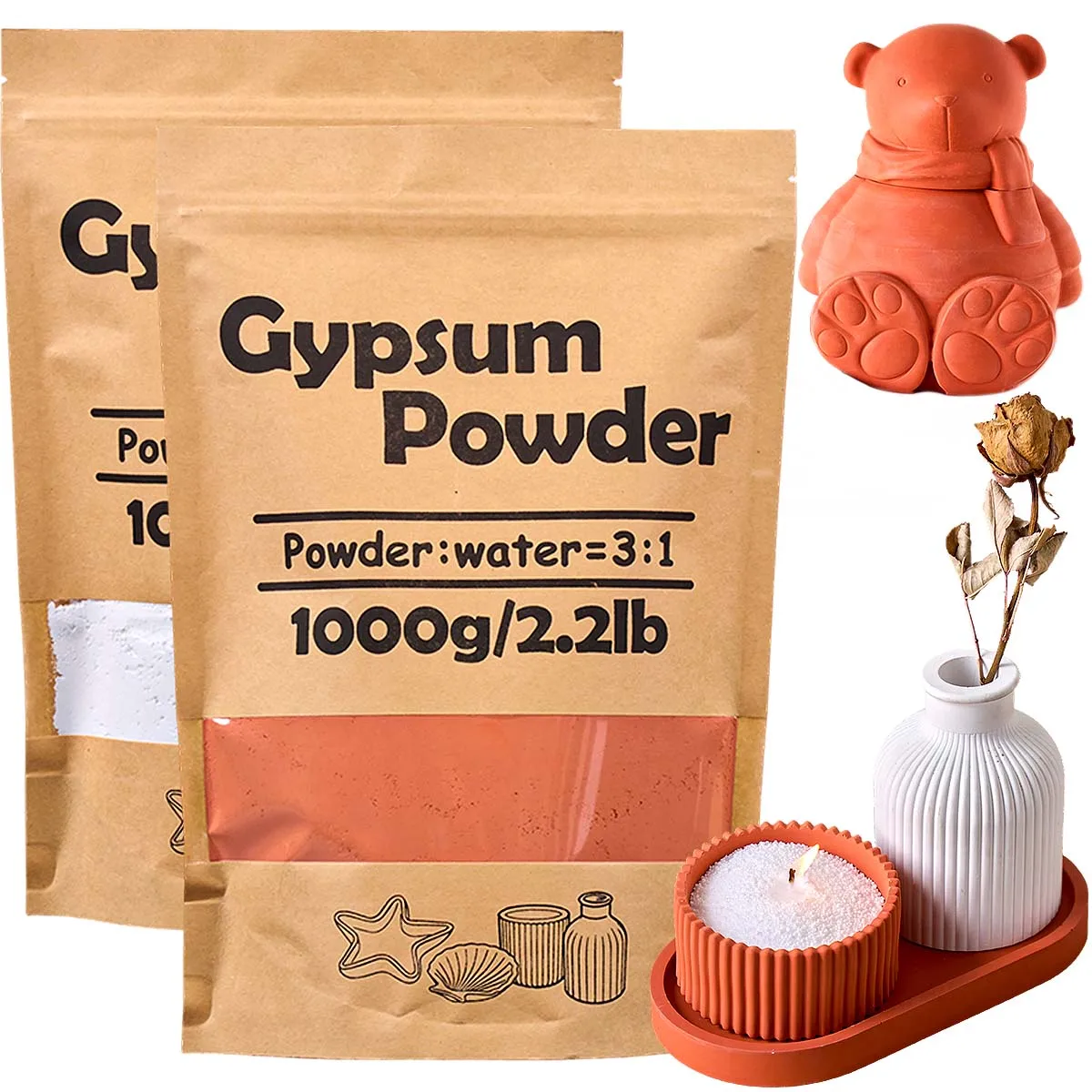 Polvo de yeso de 1000g, ladrillo blanco de alta densidad, polvos de fundición rojos, Material para hacer muñecas de yeso DIY, suministros para manualidades de cemento