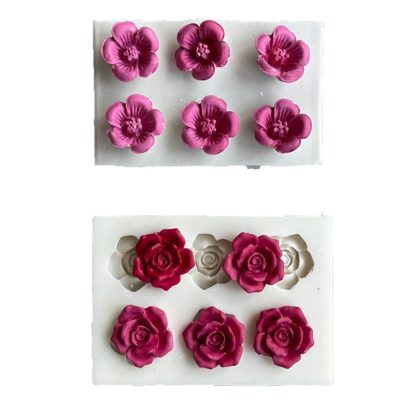 Molde de silicona de flor pequeña de seis agujeros, flor de ciruelo, flor de peonía rosa, pastel de Fondant, molde de inserción de pastel de cumpleaños de Chocolate