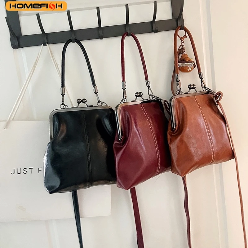 HOMEFISH Women Shell Crossbody Bag, Vintage Brown PU Leather Shoulder Purse, Practical Daily Handbag