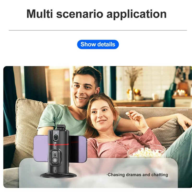 360 °   مثبت Gimbal لسطح المكتب AI تتبع تلقائي Gimbal مع مصراع التحكم عن بعد + ملء الضوء لمثبت الهاتف الذكي متين