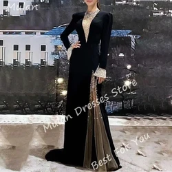 Elegant Long Black Evening Dresses for Women Beads Floor-Length Mermaid Special Events Prom Party Dress Wedding Gala 2024 New