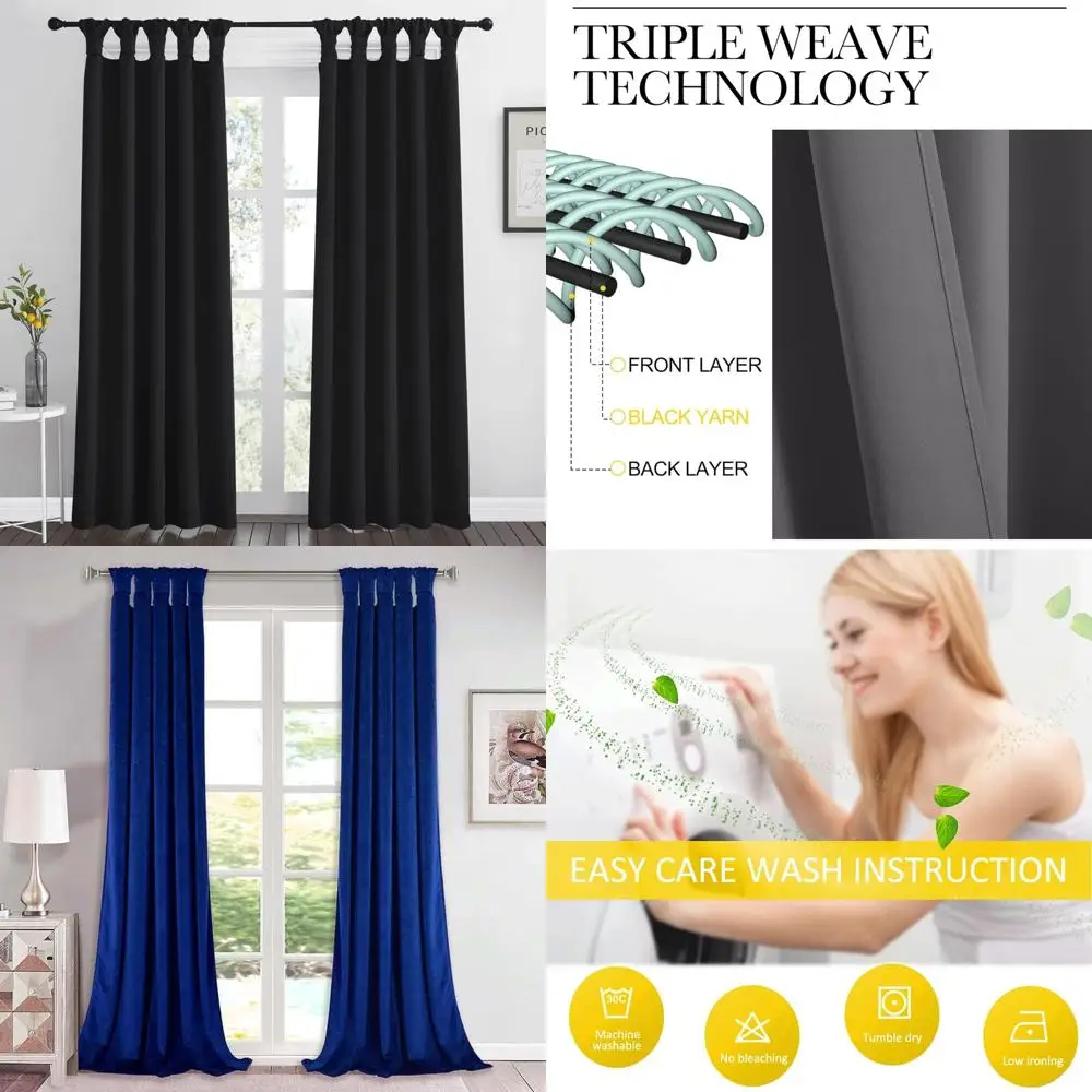 Twisted Tab Top Blackout Curtains Panels for Bedroom, Modern Home Decoration Noise Reducing,DIY Twist Tab Top, Window Drape (2 P