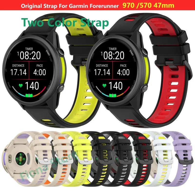 22mm Bicolor Strap For Garmin Forerunner 970 570 47mm Original Run Silicone Smart Watch WristBand 265 255 Venu 3 Wrist Band Case