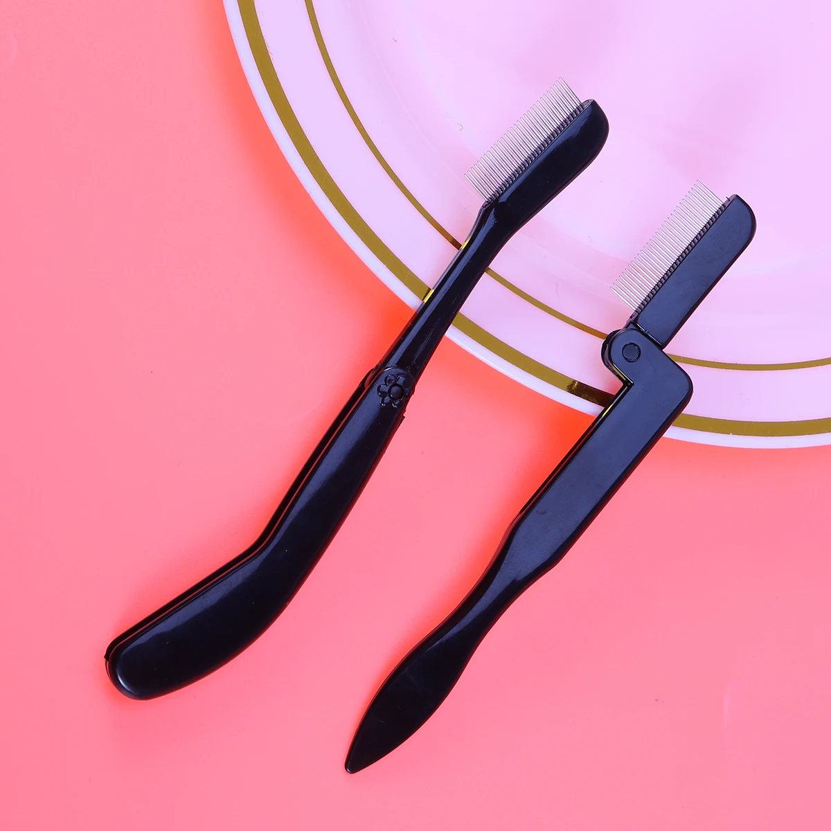 

2 PCS Stainless Steel Needle Eyebrow Comb Travel Size Foldable Eyelash Curved Easy Grip Handle