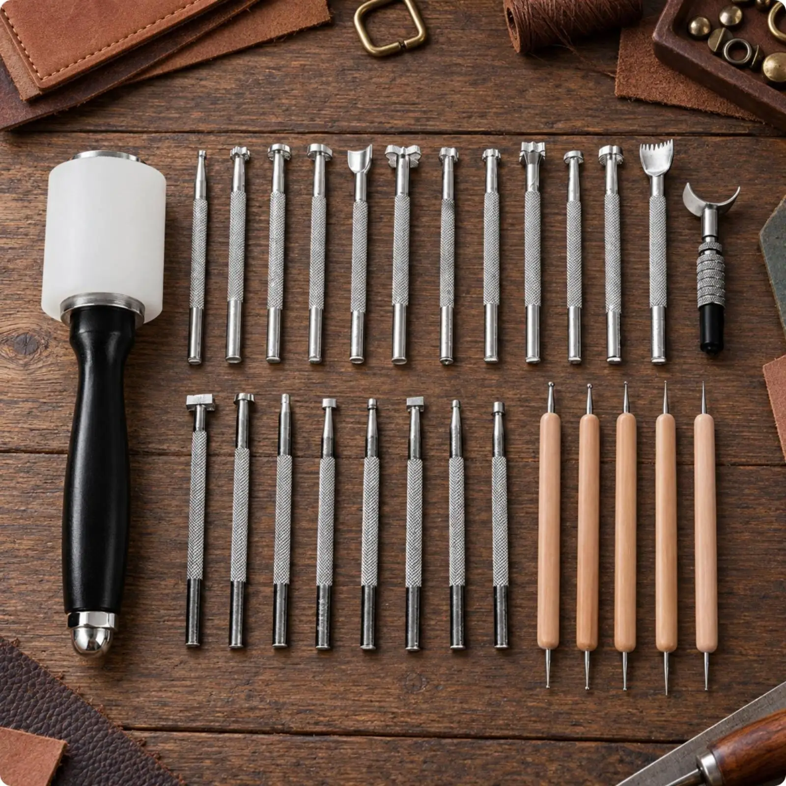 Leather Working Tool Kit 27pcs Stamp Set for Craft Embossing Carving Shaping Alloy Steel DIY Beginner Friendly