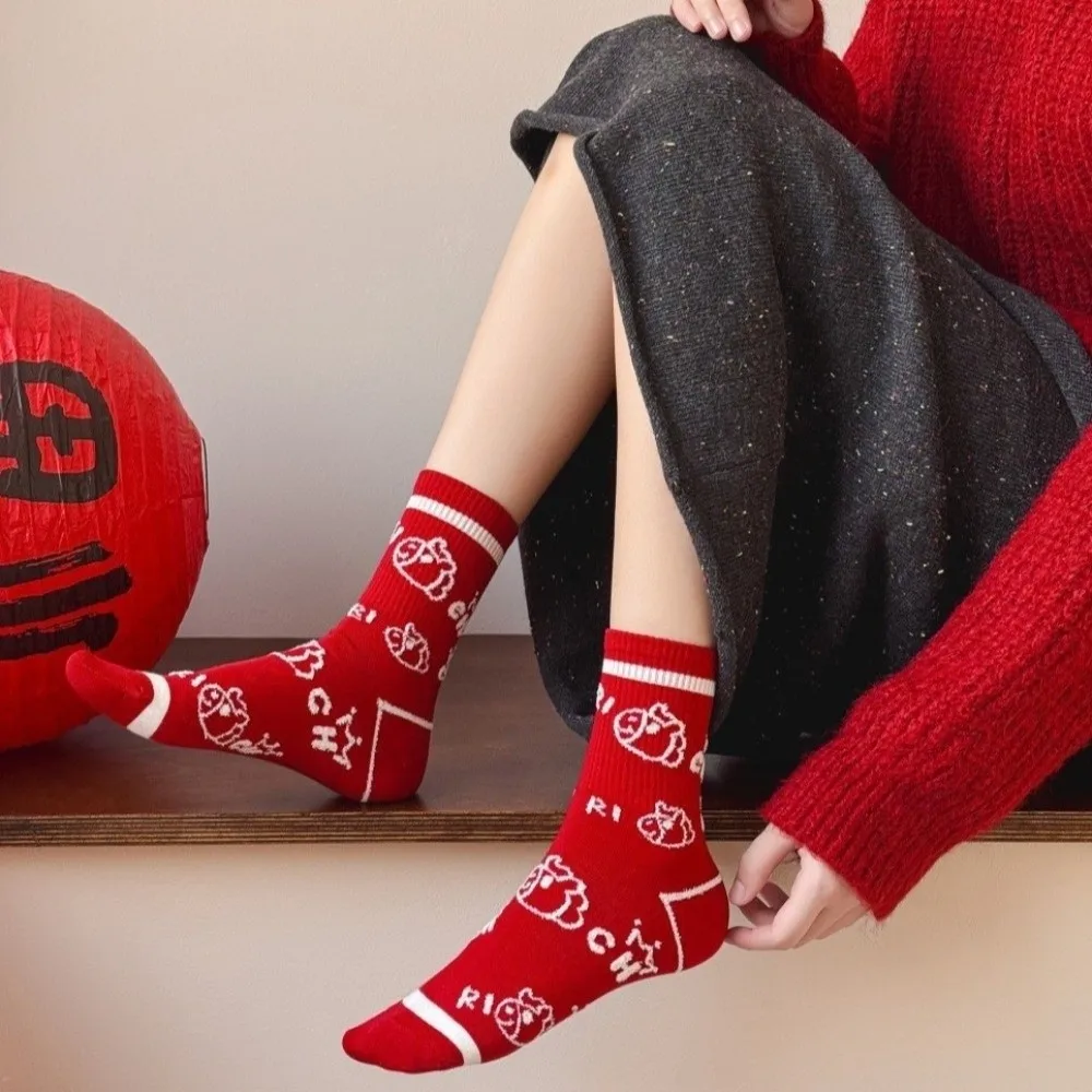 

Ladies Socks Elastic New Year Socks Horse Pattern Comfortable Zodiac Year Socks Soft Red Year of The Horse Socks Gift