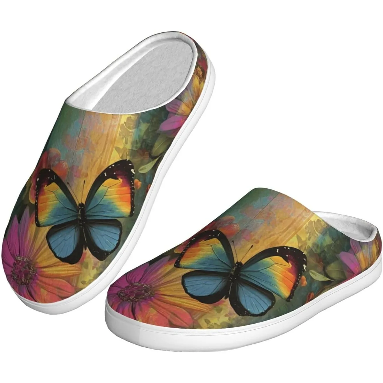 

Женские уютные тапочки с цветами и бабочками, домашние и уличные домашние тапочки из мягкого хлопка с противоскользящей подошвой