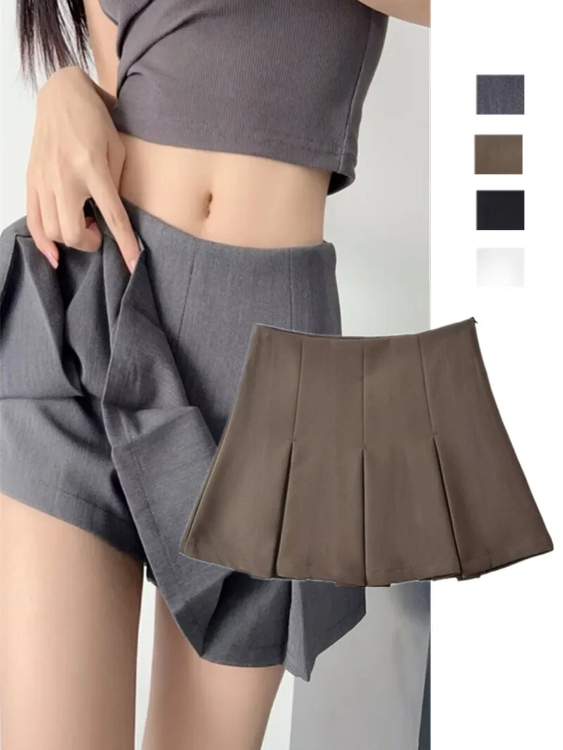 American Retro  Skirt Pants Low Waist Wide Pleat School Sle Visual Lengthening Legs ort Skirt for Young Women