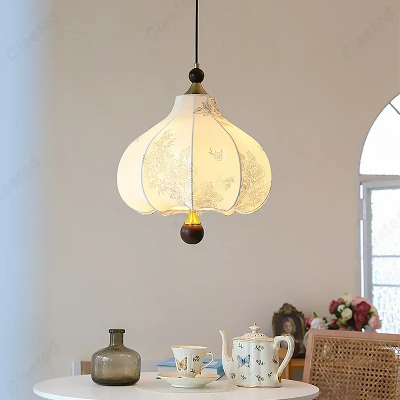 

Creative Retro LED Pendant Light E27 Fabric Lampshade Home Bedroom Living Room Dining Room Decoration Atmosphere Lighting