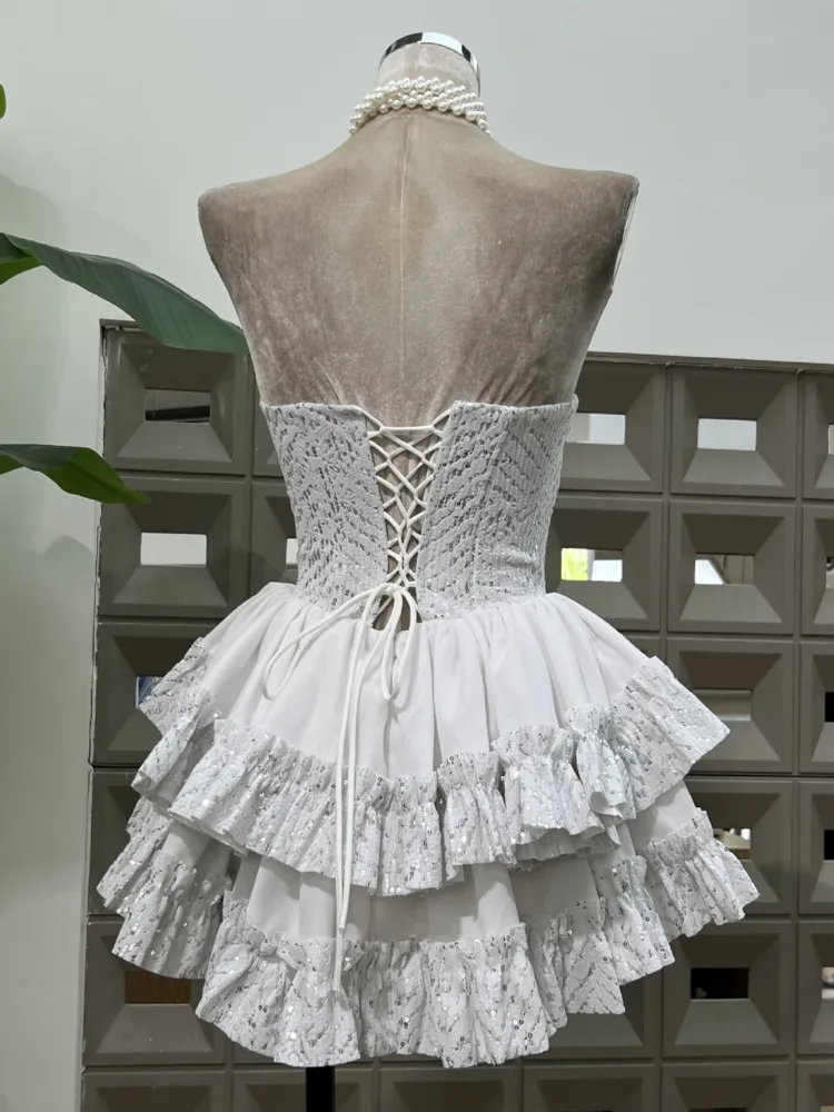 ชุดเดรสผ้ากำมะหยี่แบบปะติดปะต่อสำหรับผู้หญิง DFDG ปี 2025 ทรงคอร์เซ็ท สายเดี่ยว ช่วงเอวทรงวี เหมาะสำหรับงานแต่งงาน งานปาร์ตี้ริมชายหาด งานเลี้ยงตอนเย็น ชุดเดรสออกแบบโดยดีไซเนอร์ สำหรับฤดูใบไม้ผลิและฤดูร้อน