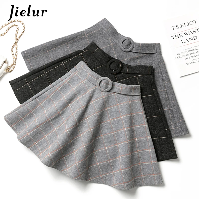 Jielur Plaid spódnica damska zimowa Slim, czarny Saia Faldas nowa elegancka spódnica Mini A-line wysoka Wiast spódnice na suwak kobiet jesień S-XXL