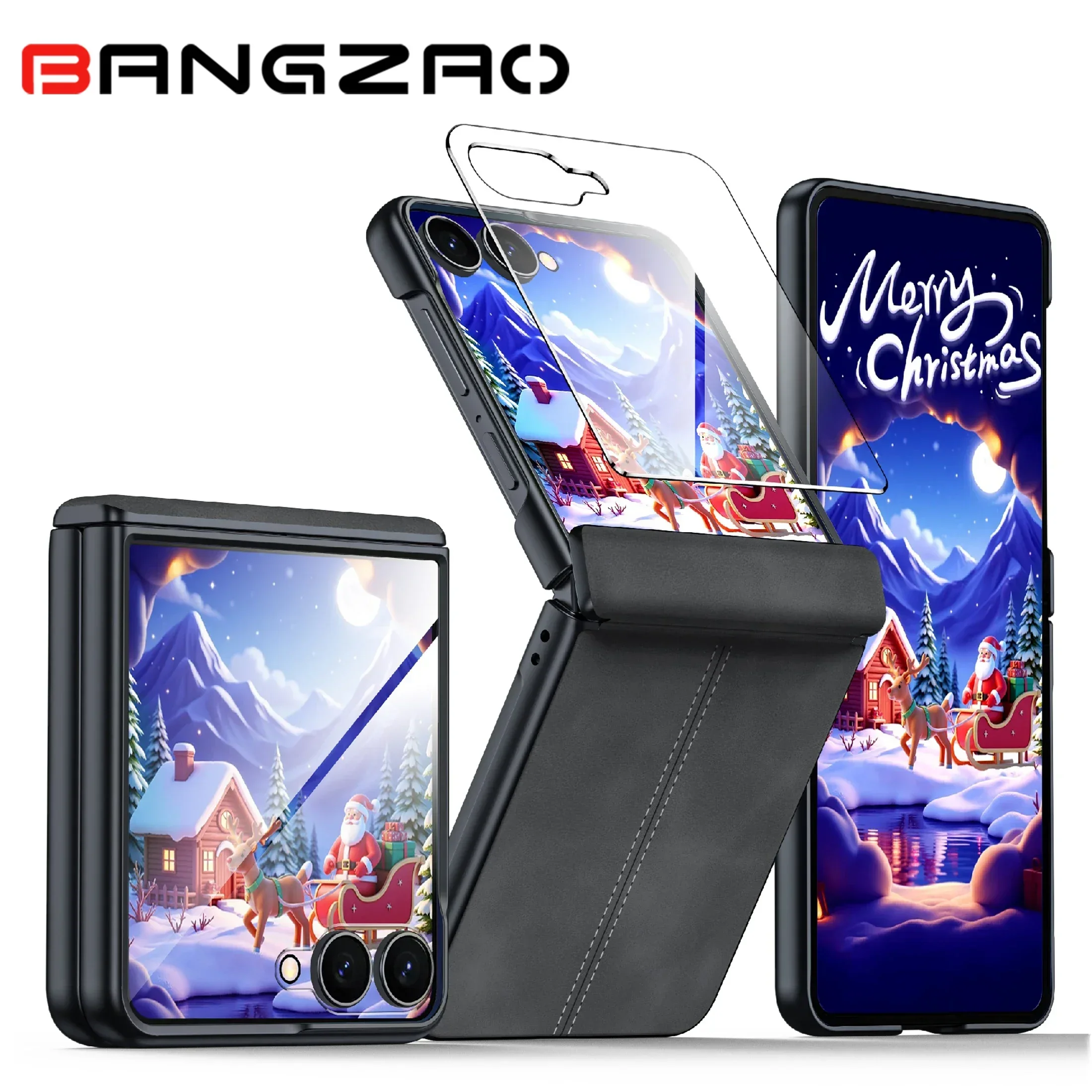 

Рождественский подарок, кожаный чехол Flip 7, защита шарниров и встроенная защита экрана, противоударный чехол, беспроводная зарядка, черный