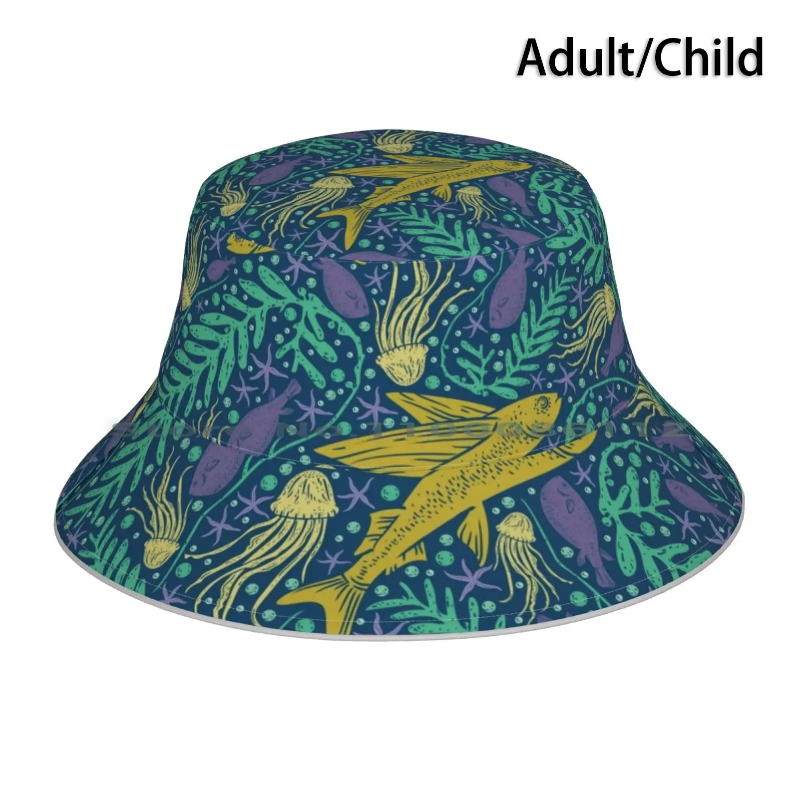 Fish Bucket Hat Sun Cap Pudge Lilo Nani Cute Peanut Bubbles Butter Abstract Fish Fantasy Colourful Fish Red Fish Blue Fish