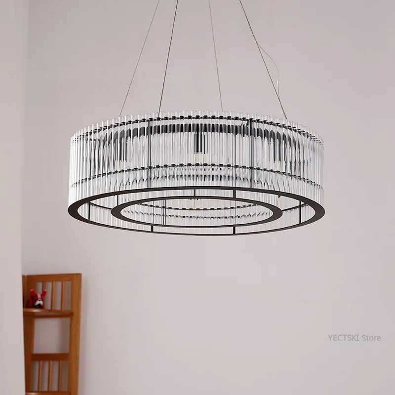 Simple black modern living room bedroom pendant light personalized dining table circular pendant light American style light