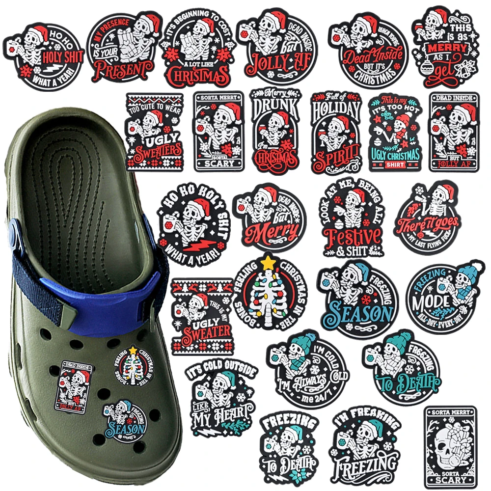 New 26-100pcs Cartoon Skull Christmas Series PVC Shoe Accessories Fit With Hole Wristbands DIY Shoe Decorations Party Gifts