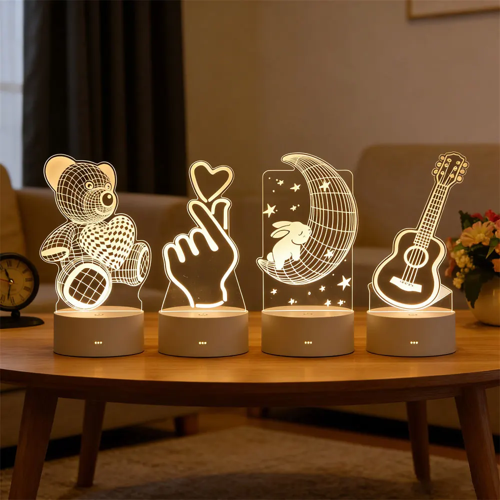 

Novelty 3D Acrylic LED Night Light USB Plug-in Bedroom Bedside Decor Holiday Birthday Kid Mother's Day Gift Neon Night Lamp