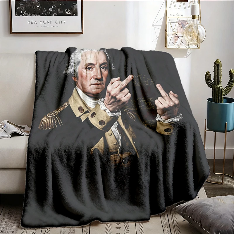 Funny George Washington Flannel Blanket, Patriotic USA Graphic Flannel Blanket