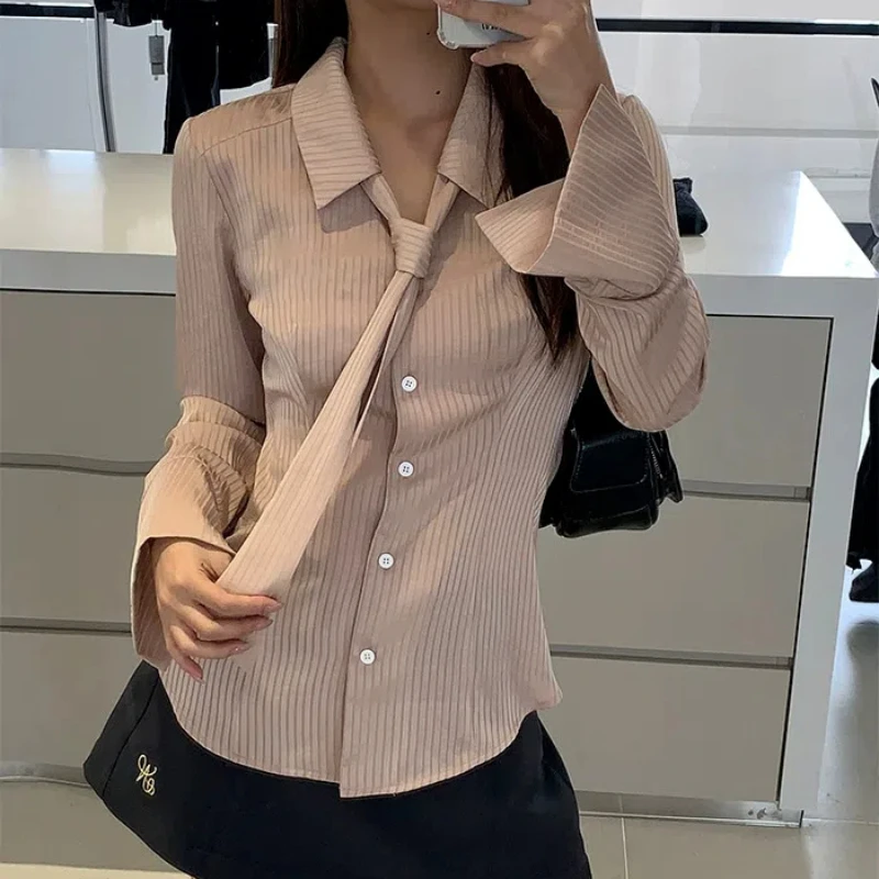 Trend Striped Shirt Tops Women\'s Spring Autumn New Long Sleeve Slim Y2K Youth All-match Blouse Fashion Temperament Sexy Clothing