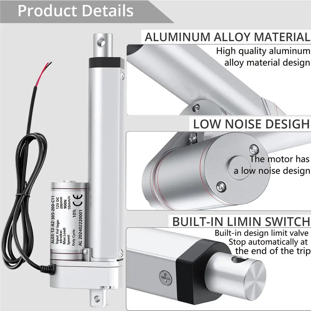 Atuador linear resistente 8 polegadas 202Lbs DC 12V Kit de interruptor remoto do motor