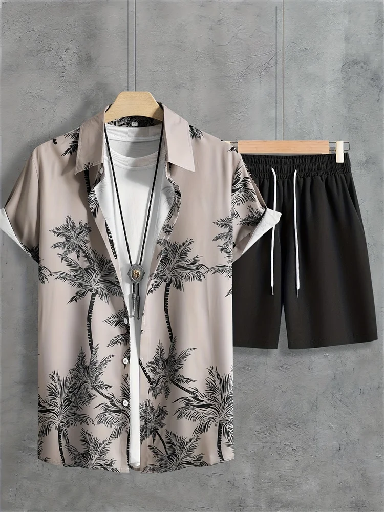 Set di camicie da uomo per le vacanze al mare in stile Hawaii, set estivo a maniche corte con stampa di palme 2025