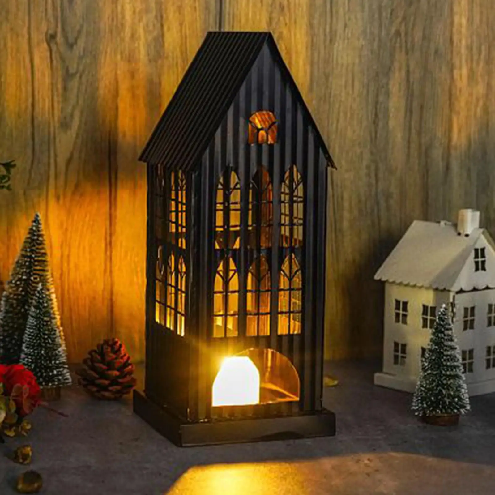 Christmas Candle Holder Metal Hollow Holiday Decor LED Candle Holder for Homeowners Apartment Living Room Bedroom Fireplace