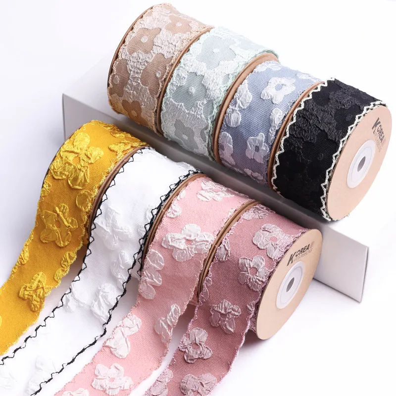 2 Yards/2.5/4cm Wavy Edge Three-dimensional Lace Small Floral Webbing DIY Bow Hair Accessories Lace Fabric Embroidery Ribbon