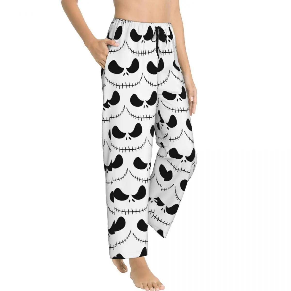 Custom The Nightmare Before Christmas Pajama Pants Women\'s Jack Skellington Skull Sleepwear Sleep Bottoms Stretch with Pockets