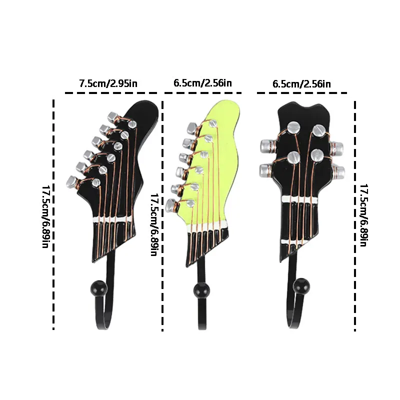 3PCS Nordic Guitar Decorative Hook Resin Craft Music Home Decor Wall Hook