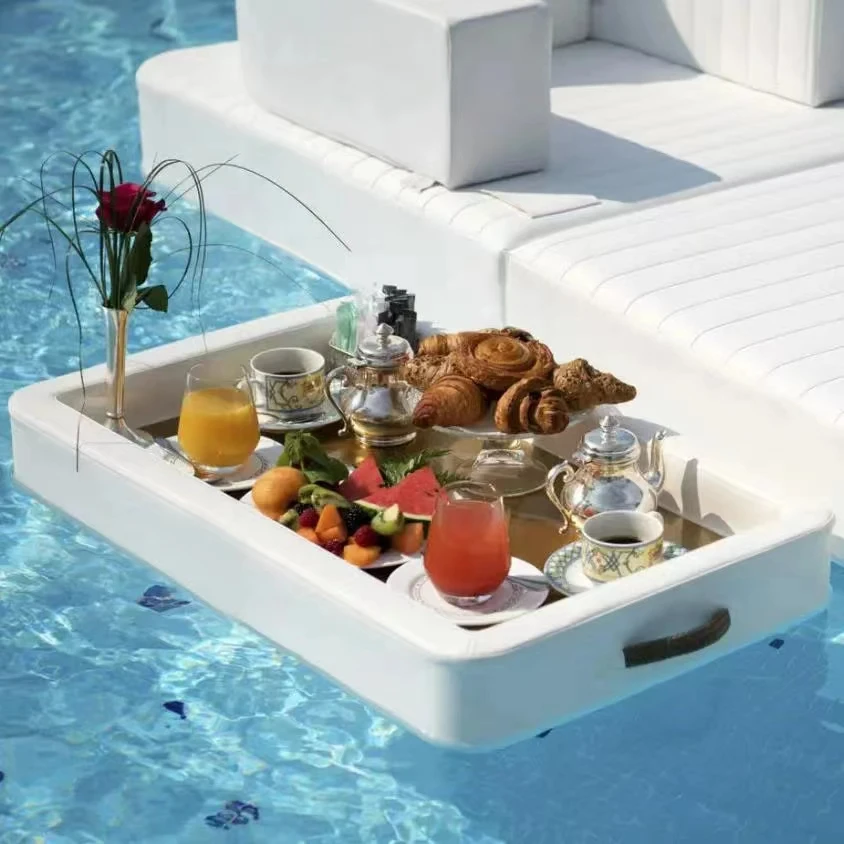 Leather serving tray foam stick floating mat pool food waterproof floating table breakfast floating tray