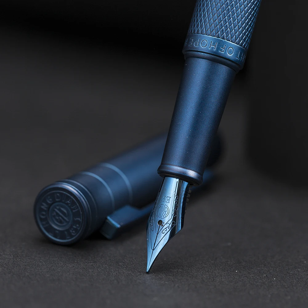 Pluma estilográfica de Metal de bosque azul oscuro Hongdian, plumín azul EF/F/doblado, textura de árbol hermoso, excelente escritura, bolígrafo de oficina de negocios, nuevo