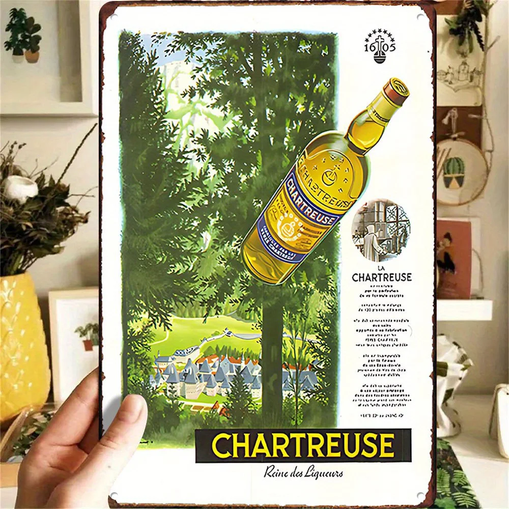 Letrero de chapa de metal vintage Chartreuse Liqueur () - 1605 tradición en cada Sip arte de pared retro, decoración de bar duradera para cueva de hombre, cafetería