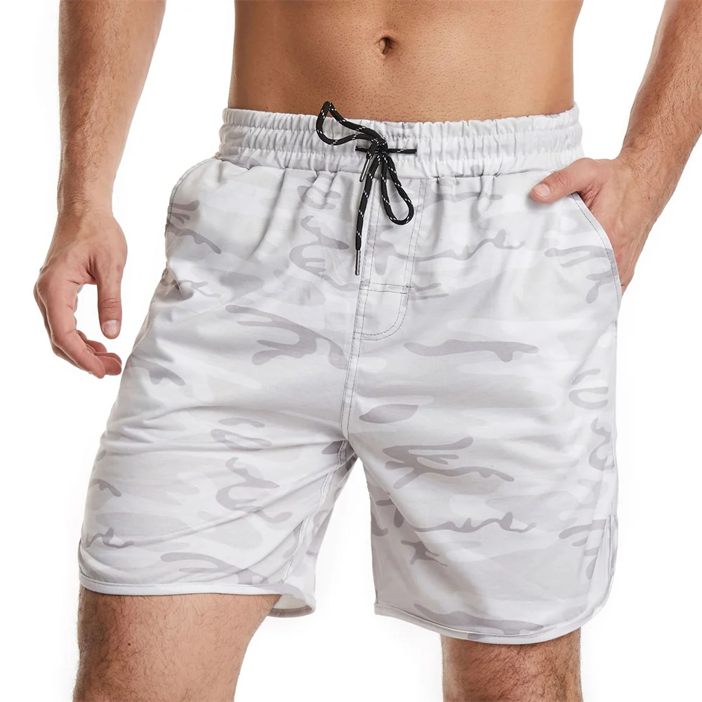 Pantalones cortos de camuflaje táctico con bolsillo deportivo para hombre, pantalones cortos de playa con cordón sólido, pantalones de chándal sueltos finos de verano