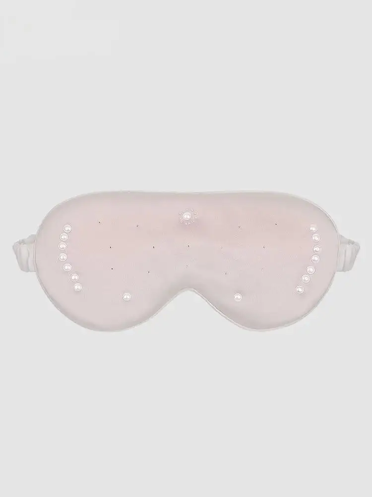 Aisha Chinese stijl dubbelzijdig zijden slaapmasker met strass steentjes, luxe pareldecoratie, zacht oogmasker, draagbaar voor reizen & dutjes, zijden cadeaudoos voor cadeaus
