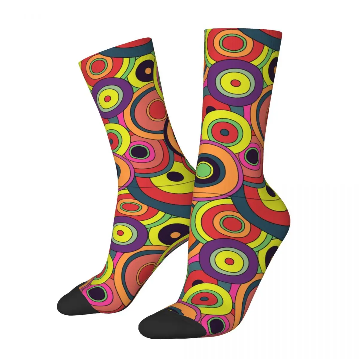 Crazy compression Psychedelic Circles Seamless Pattern Vector Sock for Men Harajuku Seamless Pattern Crew Sock Novelty