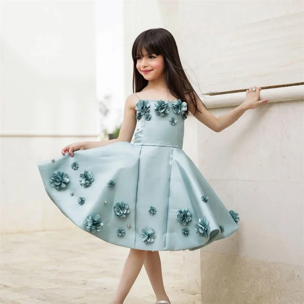 

Prom Gown Evening Dearin Spaghetti Strap Ball Knee Length Skirts Draped Applique 3D Flower Girl Dresses Saudi Arabia