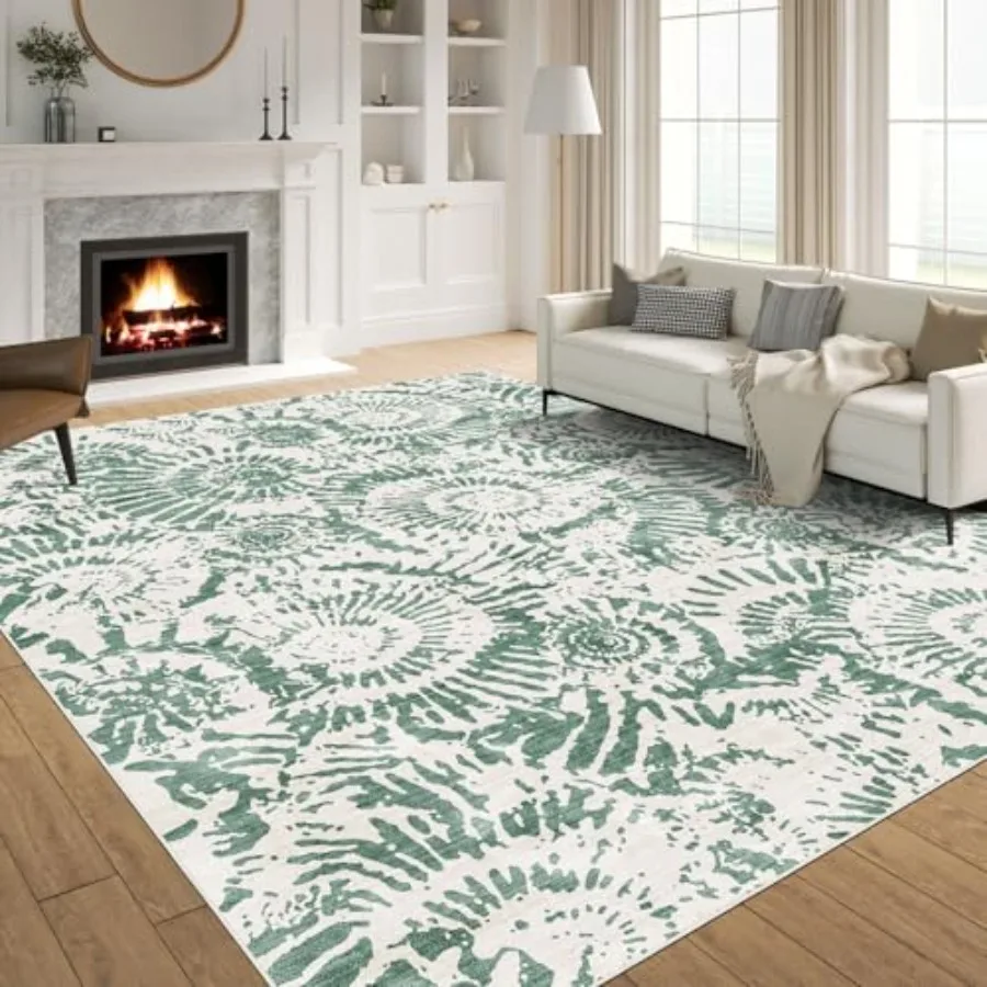 

Dining Room Rugs for Under Table - 6x9 Fresh White Washable Living Room Area Rug Non-Slip Low-Pile Modern Contemporary Abstract
