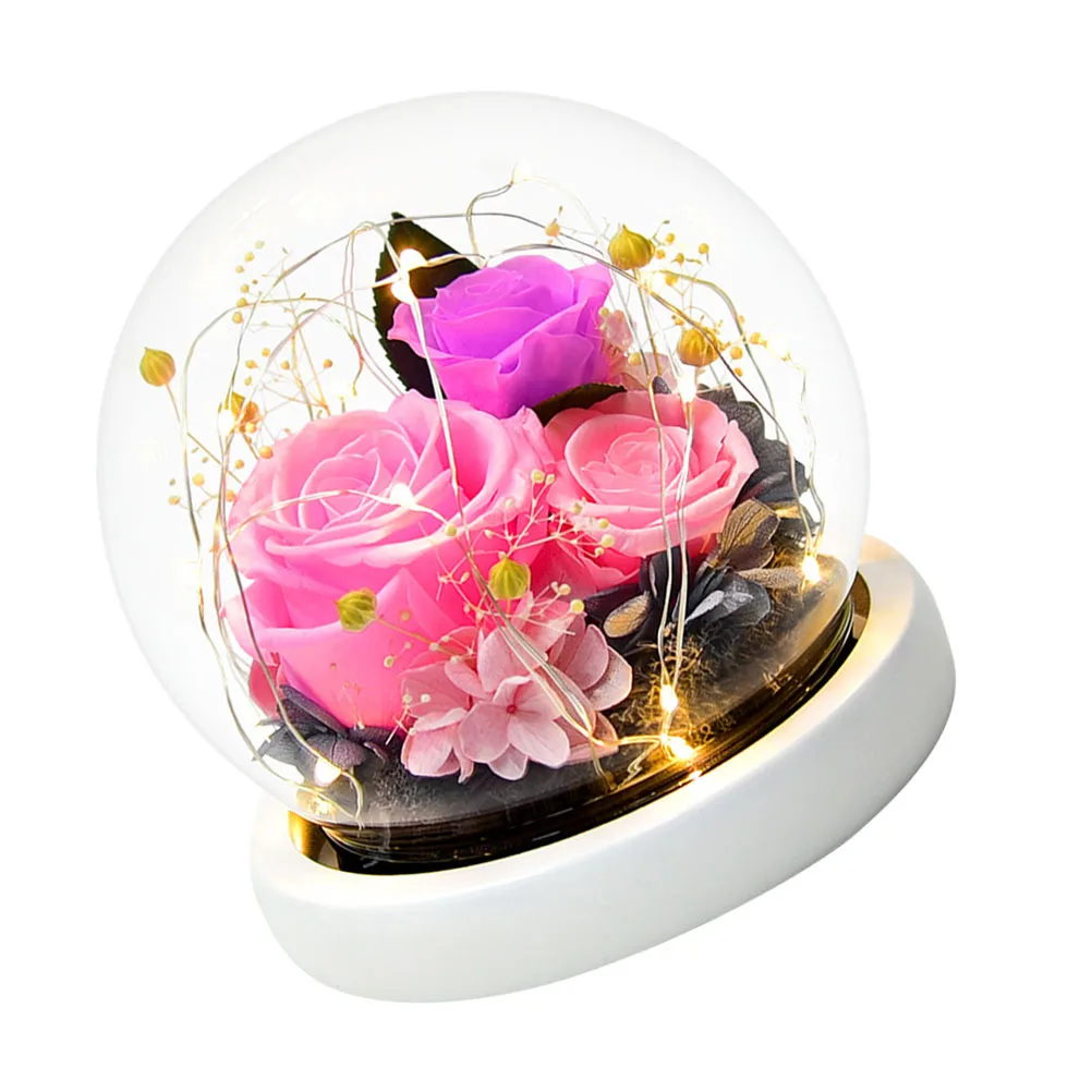 

1Pcs Immortal Flower Rose Glass Dome Gift Box Romantic Home Decoration Creative Simulated Rose Glass Cover Valentine Ornament