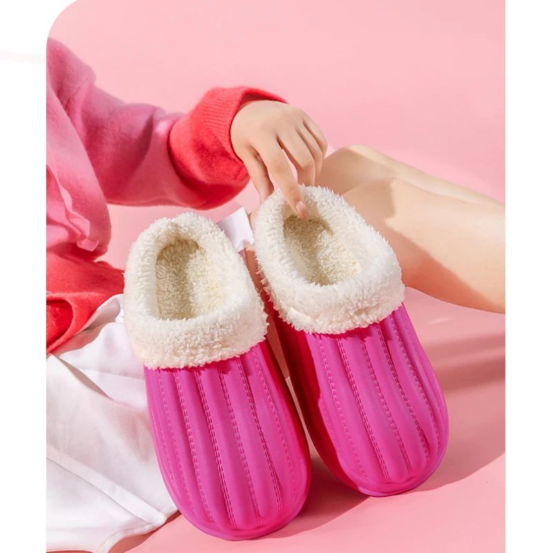 2023 Waterproof Cotton Slippers Women Men Winter Warm Shoes Thick Sole Anti-slip Couples Indoor Street Slipper Home Slippers